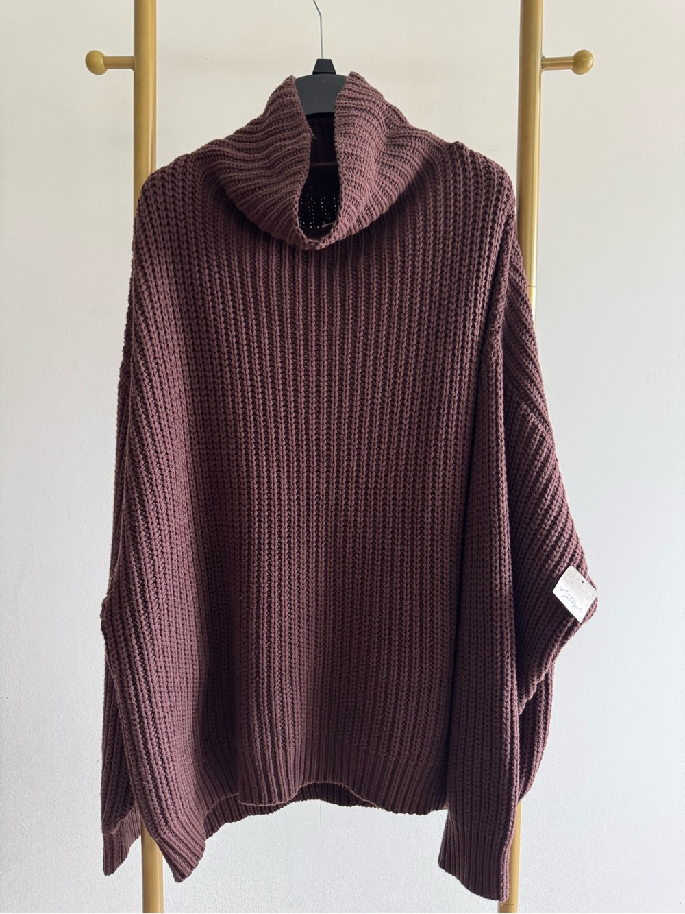 Free People Oversized Cowl Neck Sweater in Mauve-Brown